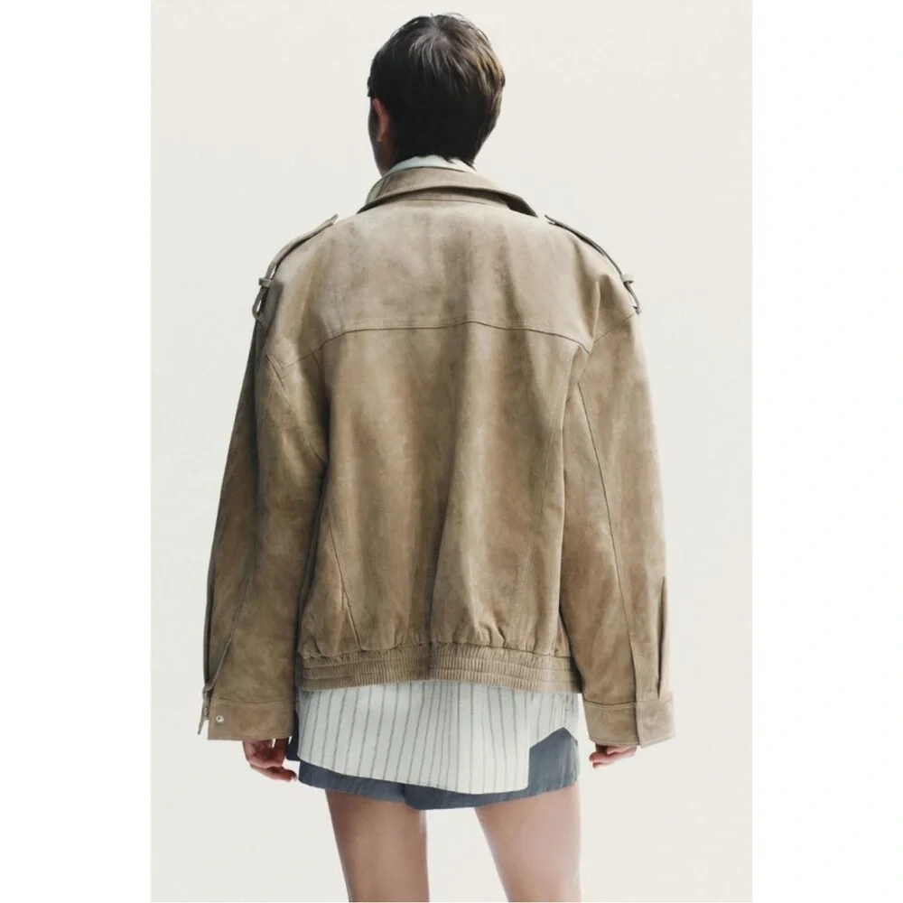 ZARA Viral Suede Leather Oversized Jacket. New, S - Picture 7 of 16